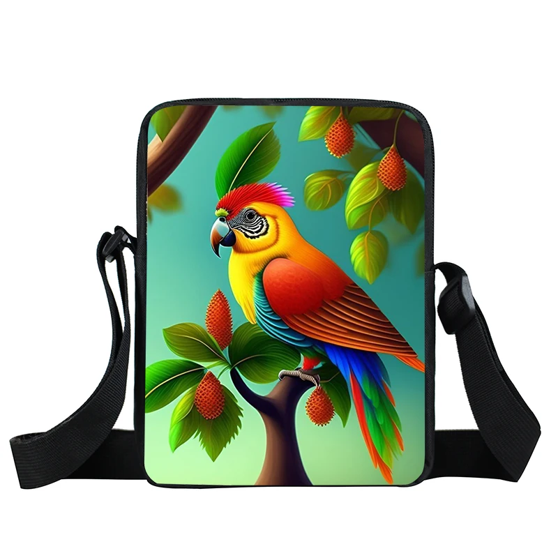 Hummingbird Parrot Printed Messenger Bag Women Cute Floral Birds Handbags for Travel Crossbody Bag Phone Holder Bookbags Gift