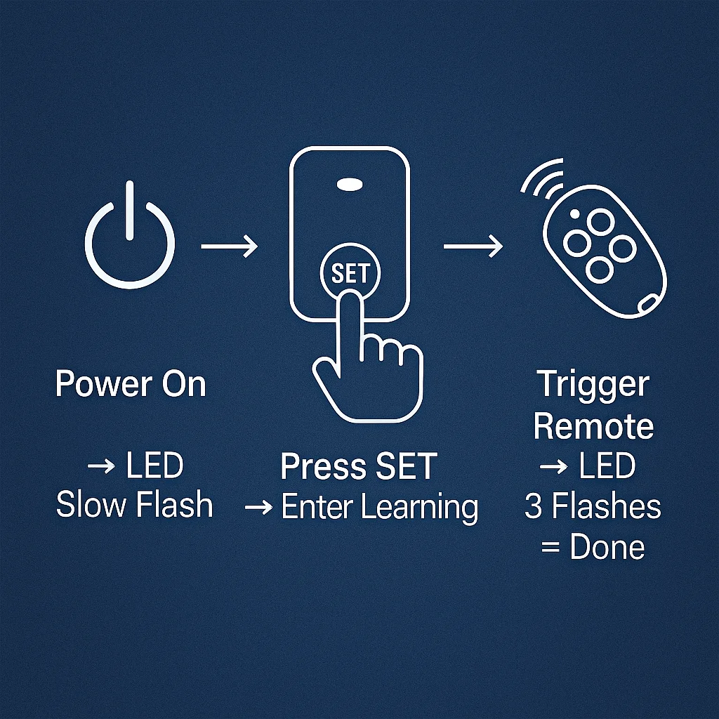 

High-Stability 433MHz RF Repeater, 12V DC Booster for PT2262/EV1527 Fixed & Learn Code Devices