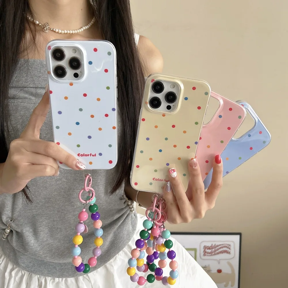 Cadena de lunares colorida adecuada para la funda del teléfono iPhone 16 15 14 13 12 11 Pro Max Plus, película dos en uno.
