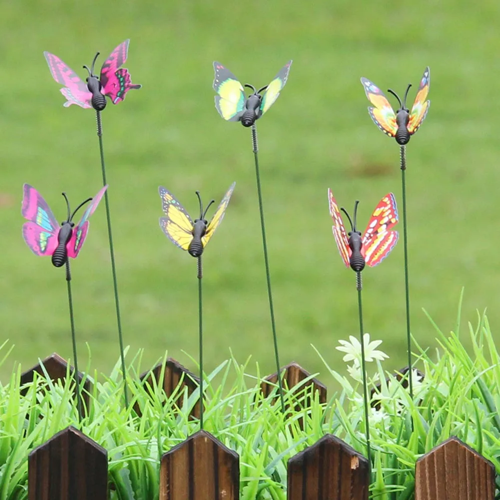 50pcs Garden Lawn Decorations Simulation Stakes Yard Artificial Fake Random Butterfly,Potted Flowerpot Outdoor Ornaments