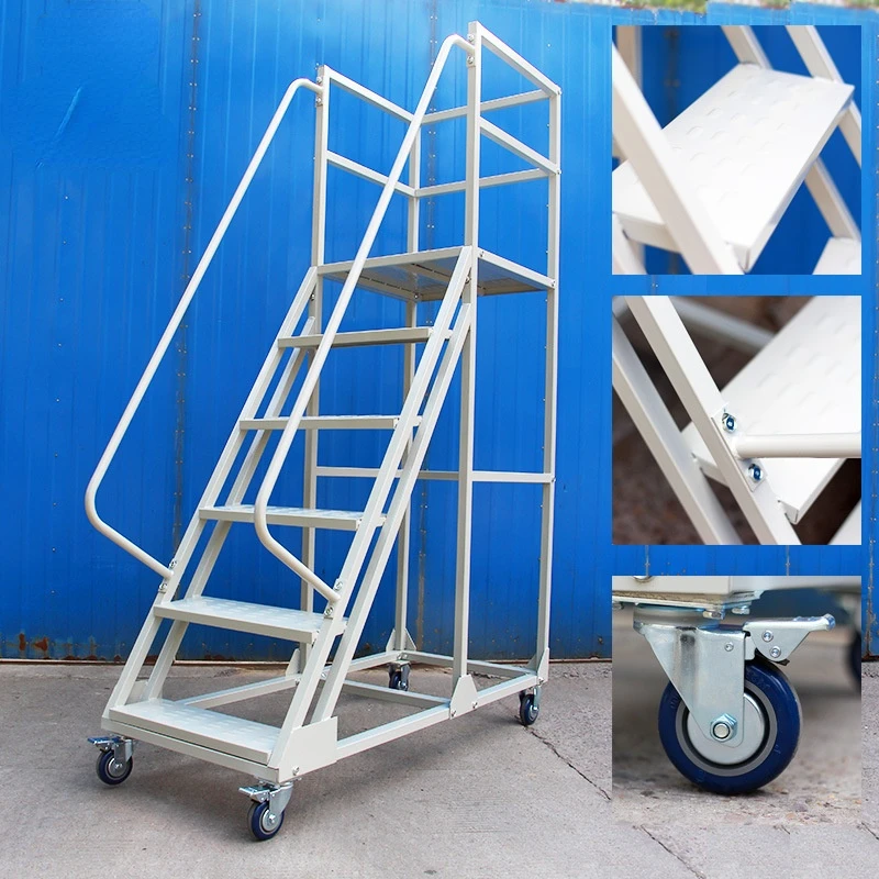 warehouse Mobile Platform Climbing Car Climbing Ladder Warehouse Cargo Elevator with Silent Wheels Stable Protective Ladder