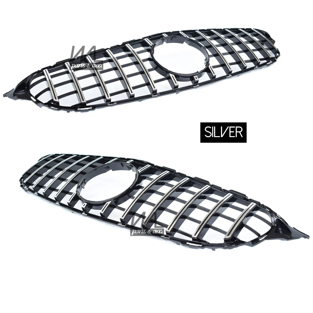 W205 GT Grill, Silver Panamericana Front Grille for 2015 - 2020 Mercedes C Class A205 Convertible C205 Coupe S205 All-Terrain