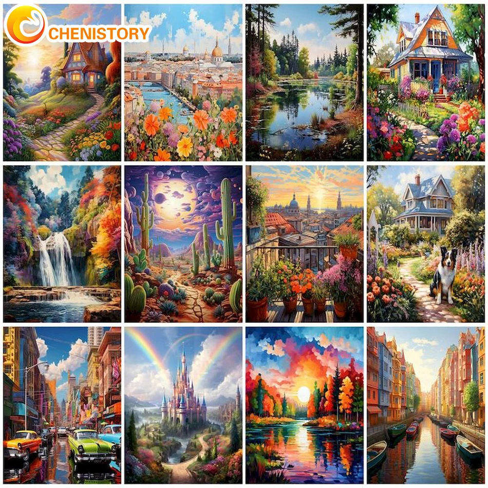 

CHENISTORY Painting by Numbers DIY Kit Sunset House View Acrylic Paint Unique Gift Oil Painting By Numbers For Home Decoration