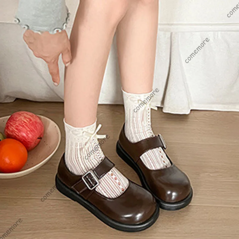 Comemore ريترو أسود جولة تو حذاء مسطح للنساء ربيع الخريف عادية تنوعا ماري جين أحذية حزام مشبك المرأة المتسكعون #6