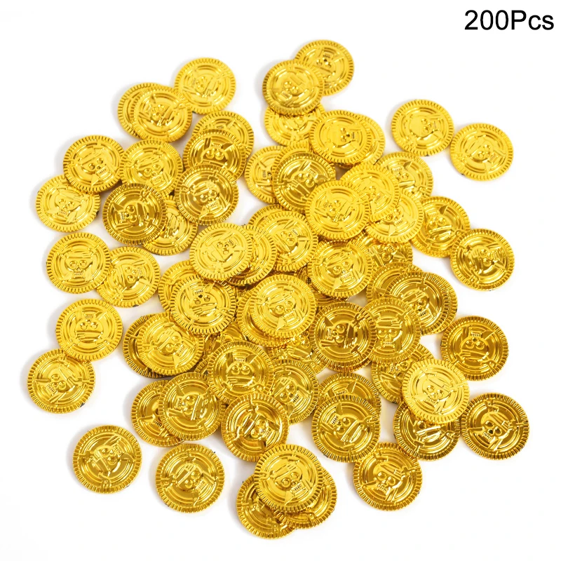 50/100/200 Stuks Piraat Gouden Munten Kids Verjaardagsfeestje Decoratie Gunsten Plastic Nep Munt Schat Gift Halloween cosplay Props