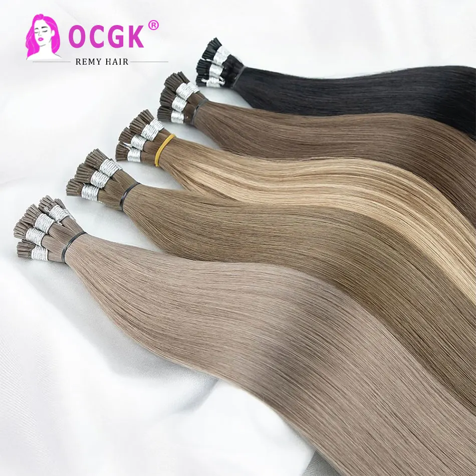 

Прямые наращивание волос с I кончиком, человеческие волосы, 100% настоящие человеческие волосы, коричневый набор, кератин, предварительно скрепленные капсулы, балаяж, пучки светлых волос