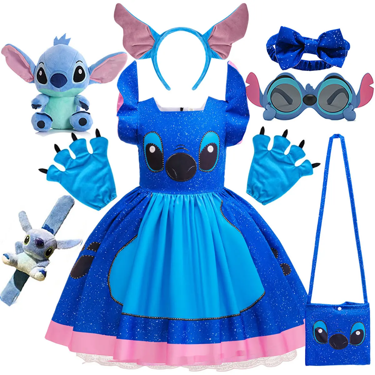 

New Movie Lilo & Stitch The Same Style Merchant’s Own Dress Stitch Girl Halloween Festive Party Cute Sleeveless Puffy Dress Set