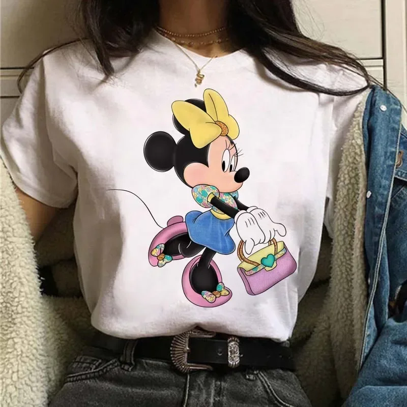 Cute Minnie Mouse Women T-shirts White Cartoon O-Neck Clothing Funny Fashion Streetwear Harajuku Short Sleeve T Shirt Unisex Top