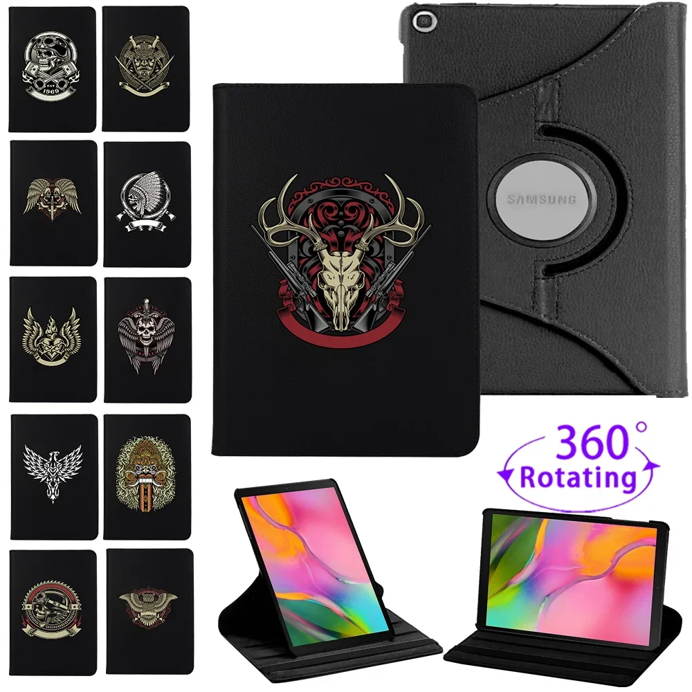 360 Rotating Flip Tablet Case for Samsung Galaxy Tab A8 10.5/Tab A7 10.4/Tab A 10.1 /Tab S6 Lite 10.4 Skull Print Protective