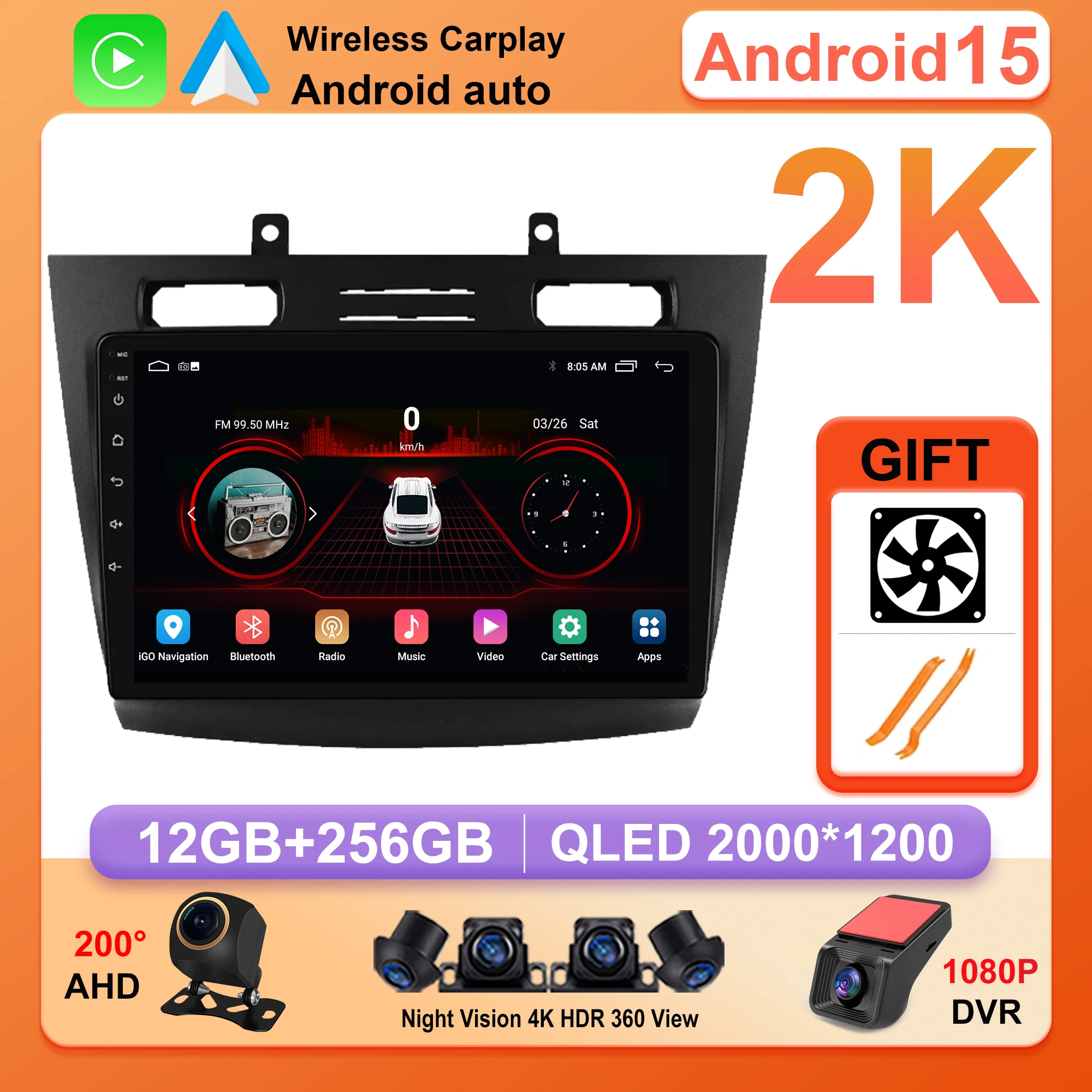 

For Ford Transit Connect 2005-2014 Android 15 4G Car Radio Multimedia Navigation 2K QLED Screen Bluetooth Wirelss BT Carplay