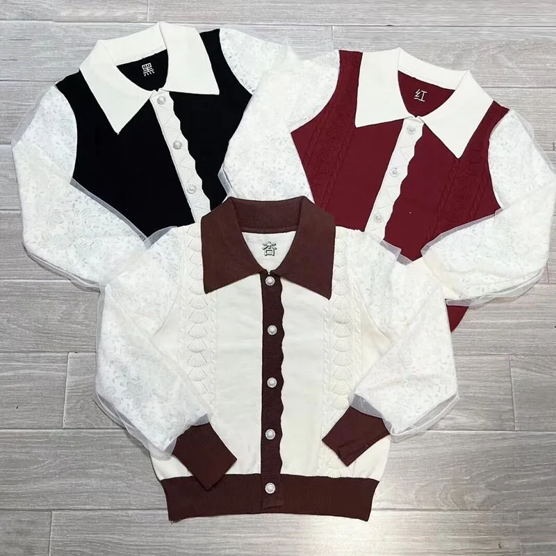 Camisola de malha feminina pullovers nova manga longa gola boneca retalhos camisola de malha pulôver feminino topos sueters de mujer q1179