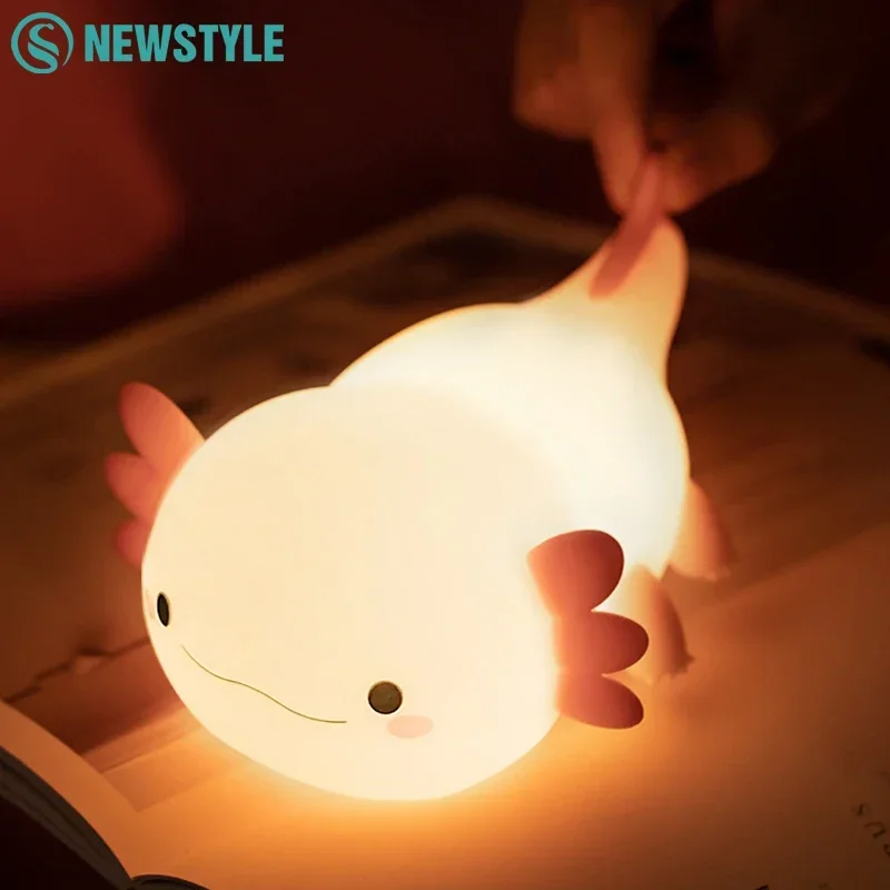 LED Cute Axolotl Silicone Light Animal Silicone Nursery Night Lamp USB Bedside LampRechargeable Kids Bedroom Dimmable Gift Decor