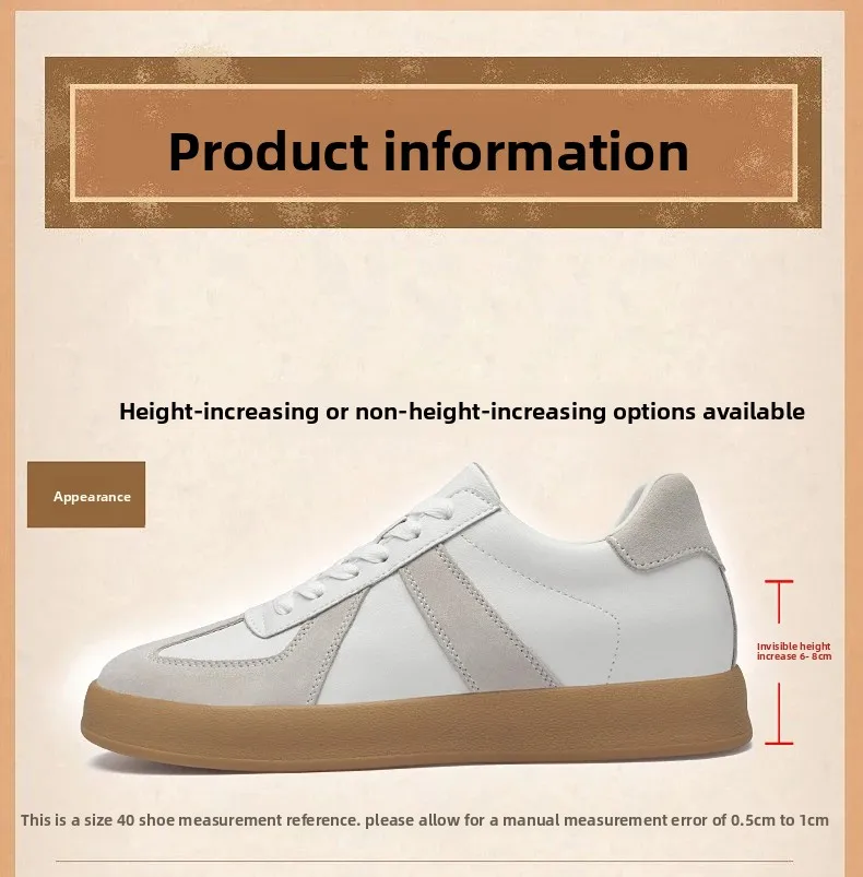 Men's Invisible Height Increasing Shoes 6/8cm German Training Shoes Breathable Genuine Leather Retro Casual Sports Shoes