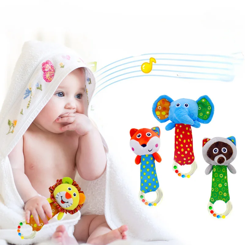 Sonagli per bambini morbidi animali di peluche sonaglio presa a mano giocattoli per bambini Shaker stridulo accessori da viaggio sensoriali per regali per bambini