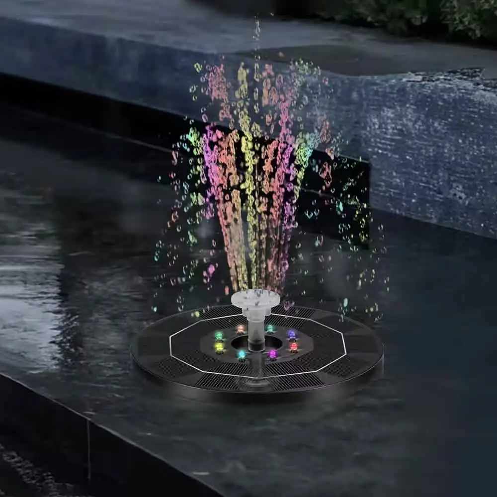 Solar Floating Fountain Pump Battery Backup 7 Color Night Lights Twinkling Birdbath Water Feature Small Fish Pond Pool