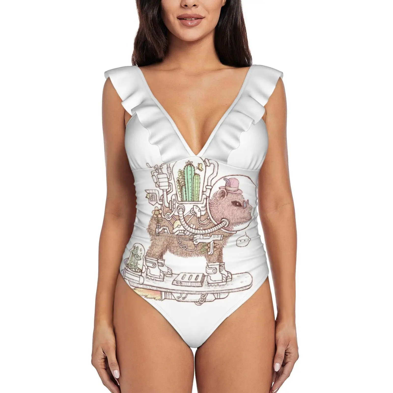 

Capybara Space Suits Sexy Ruffle Print Swimwear Women One Piece Swimsuit Female Monokini Bathing Suit Capybara Space Suit