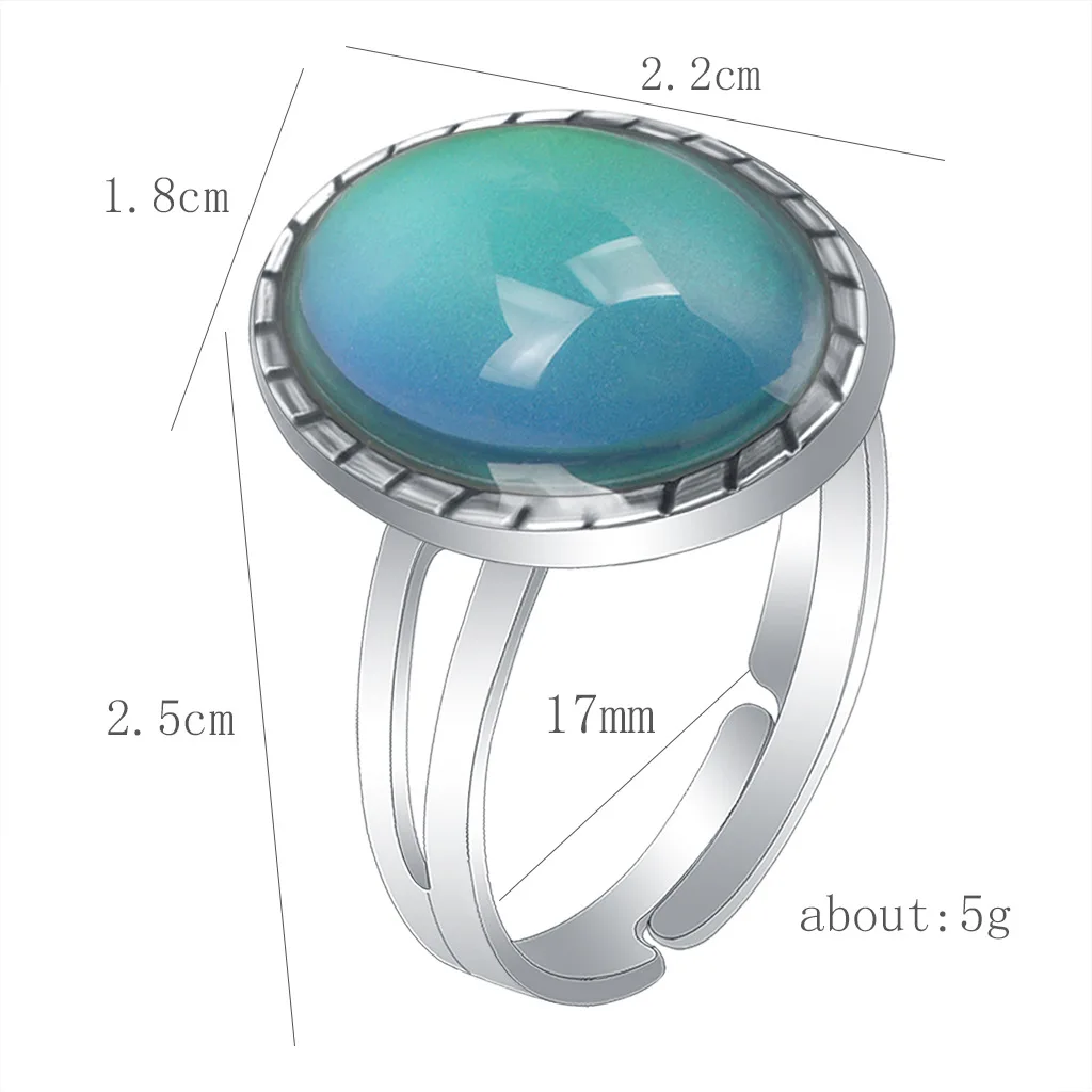 Retro Adjustable Style Mood Rings  for Men Women Temperature Control Color Heart-shaped Oval Fashion Jewelry