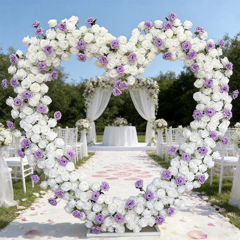 5D Luxe Witte Rozen Hartvormige Boog Kunstbloemen Achtergrond Romantische Bruiloft Feestdecoratie Raamdecoratie Arrangement