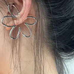 1PC Fashion Cool Metal No Pierced Flower Ear Clip Ear Cuff Geometric Creative Earrings Silver Color Jewelry Gifts For Girls