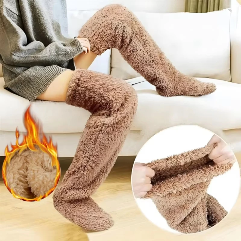 Hot Fluffy Thigh High Socks for Pregnant Women Elderly Legs Snuggle Long Paws Fuzzy Leggings Over Knee Slippers Hairy Stockings