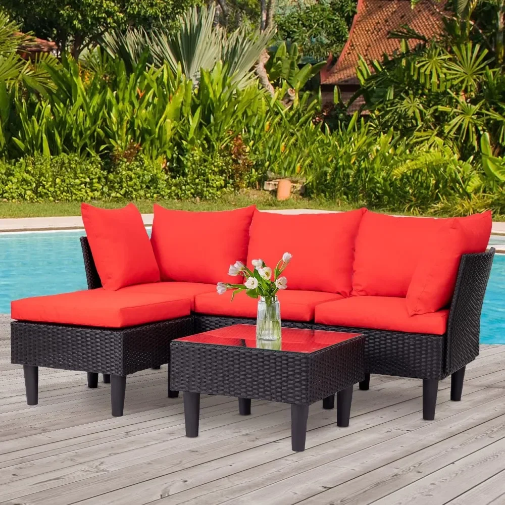 

Patio Furniture Sets 5 Pieces Outdoor Wicker Backyard Porch Poolside Balcony Garden Furniture with Coffee Table Freight Free