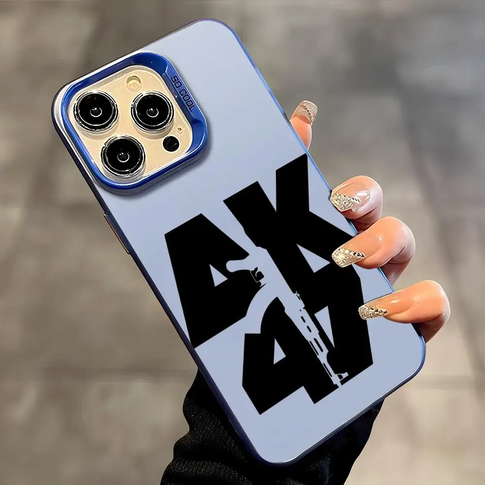 Etui na telefon iPhone 17 16 15 14 13 12 11 Pro Max z motywem karabinu AK-47, kolorowe, matowe, laserowe, aurora, odporne na wstrząsy.