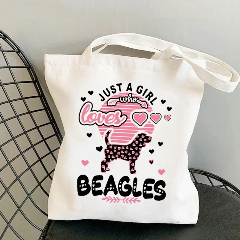 Women Handbag Beagle Bagel Dog Cute Bag Harajuku Shopping Canvas Shopper Tote Bag Bag Girl Cartoon Shopper Shoulder Lady Bag