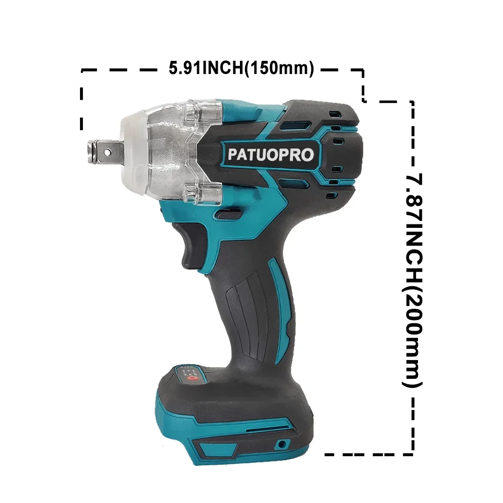 PATUOPRO 500N.M Brushless Electric Impact Wrench 2-Speed 1/2 Inch Cordless Wrench Home Power Tools Compatible Makita 18V Battery