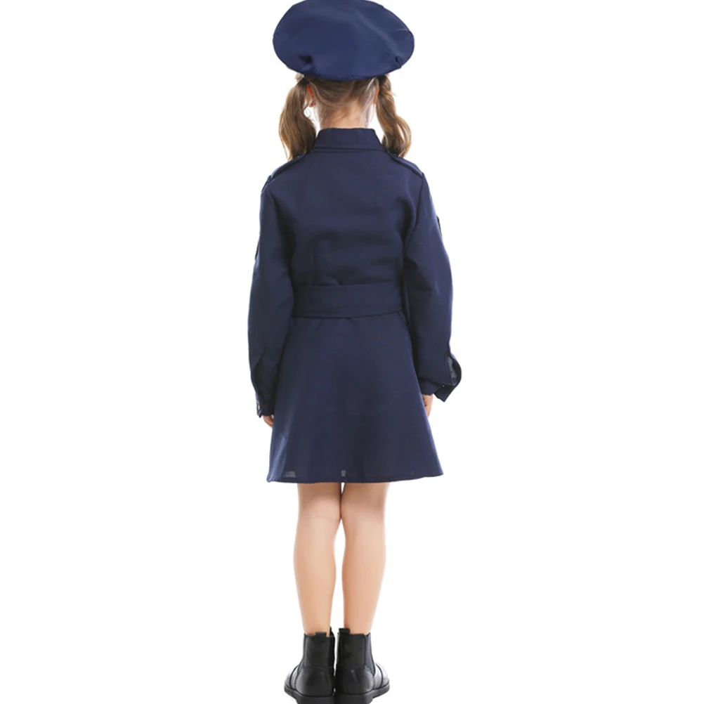 

Halloween Kids Police Costume Girls Long Sleeve Skirt Uniform Slim Fit Navy Dress Up Party Wear For Teens L 130-145Cm Role Play