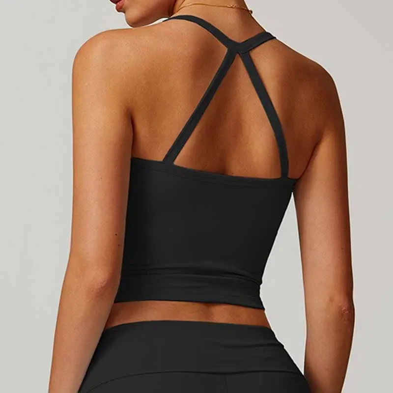 ผู้หญิงข้ามกลับโยคะBreathableกันกระแทกกีฬาเสื้อกั๊กฟิตเนสกีฬาBraเบาะGym Crop Top Running Activeกีฬา