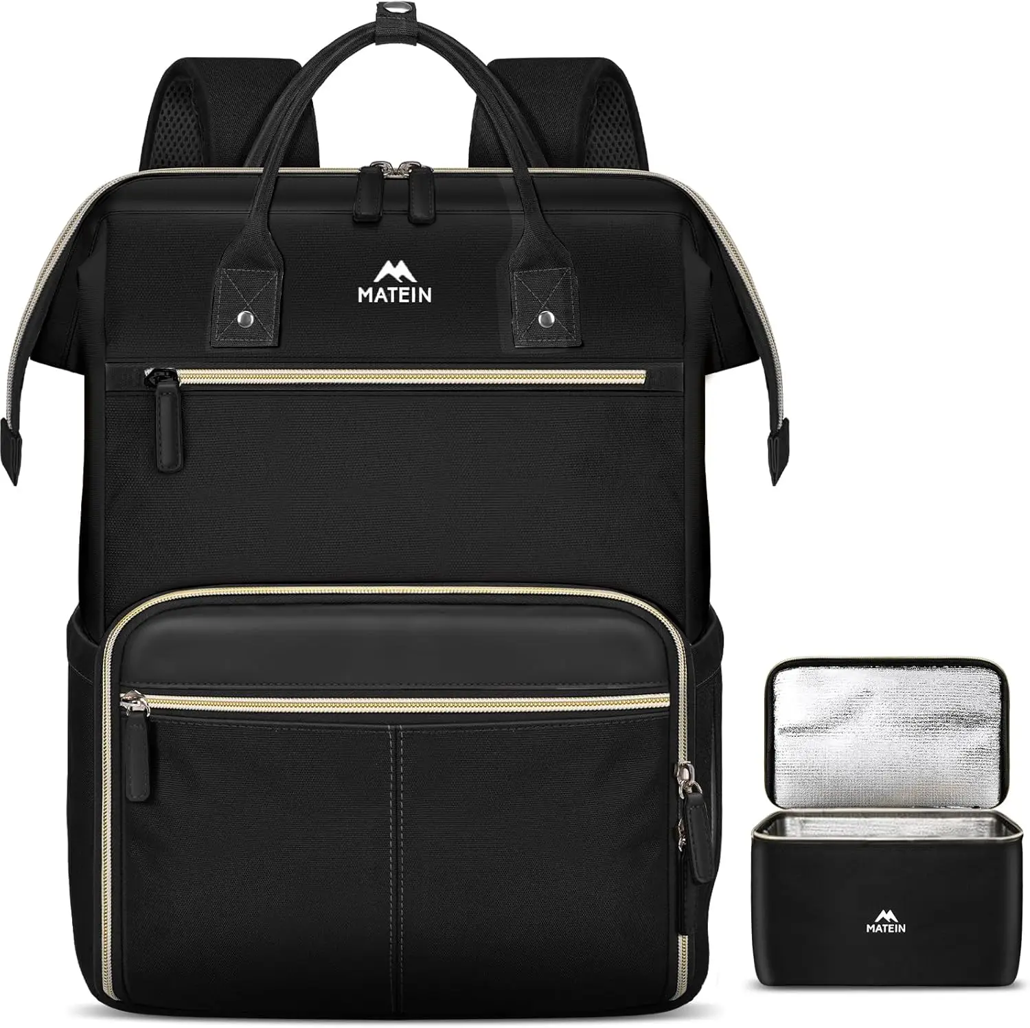 

17.3 Inch Laptop Backpack with Insulated Lunch Box, Stylish Work Bag for Commute, Outdoor, Picnic, Camping - 2Pcs Set