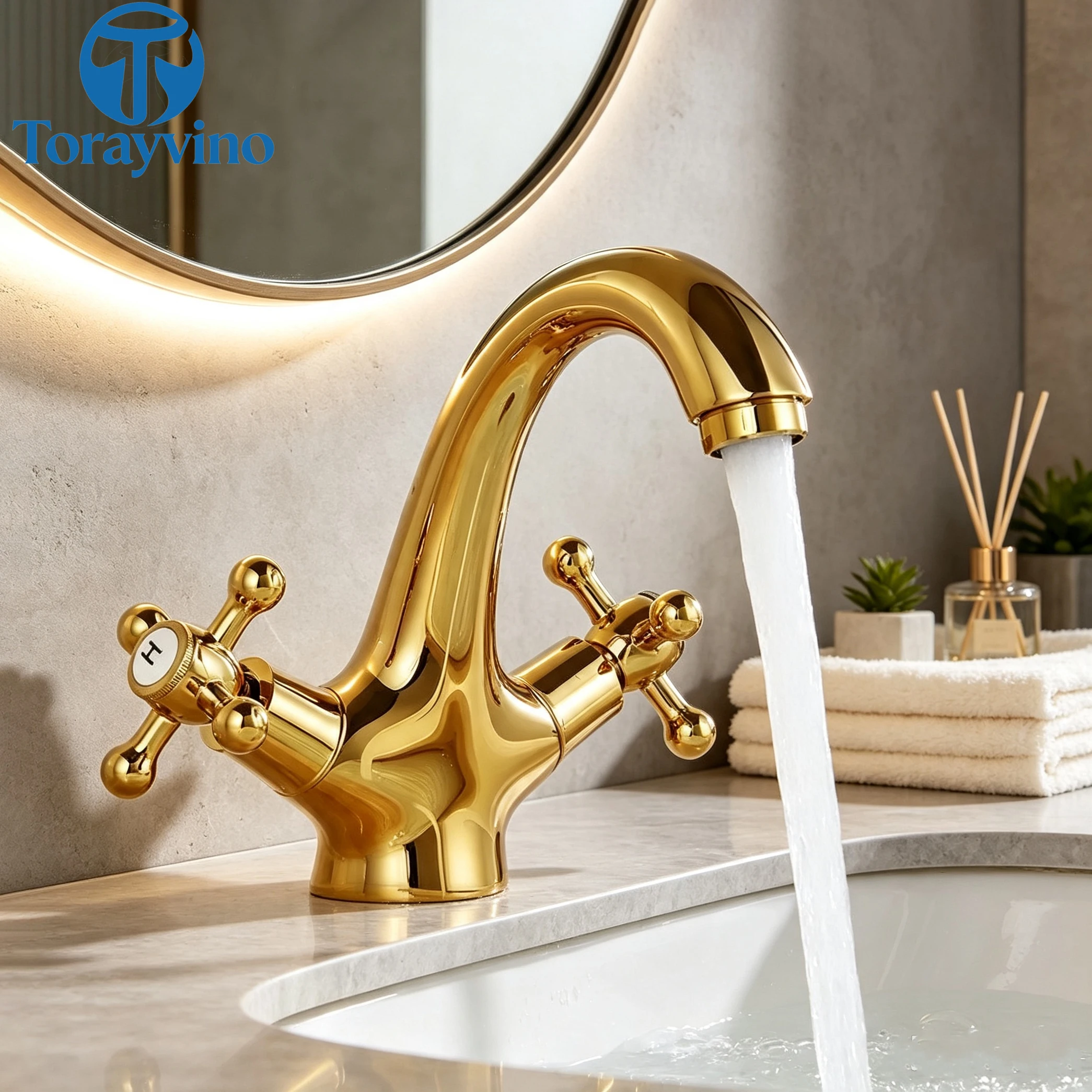 Torayvino Black Gold Antique Brass Bathroom Basin Faucet Vessel Sink Hot Water Double Handle European Faucets Bath Mixer Tap