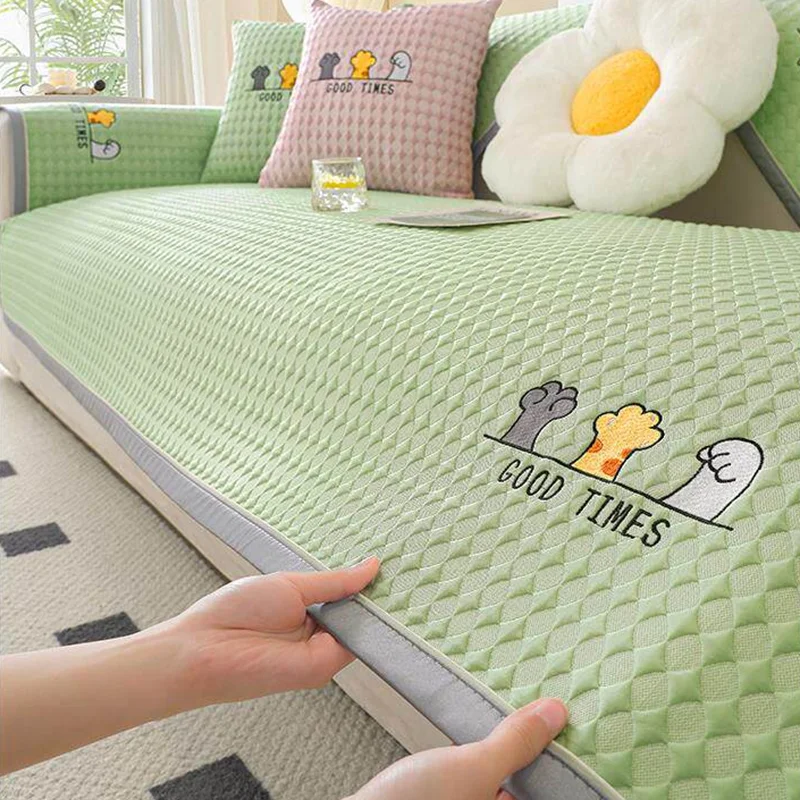 2026 New Summer Cartoon Ice Bean Sofa Cushion Solid Non-Slip Sofa Cover for Living Room Lovely Cooling Anti-Scratch Couch Covers