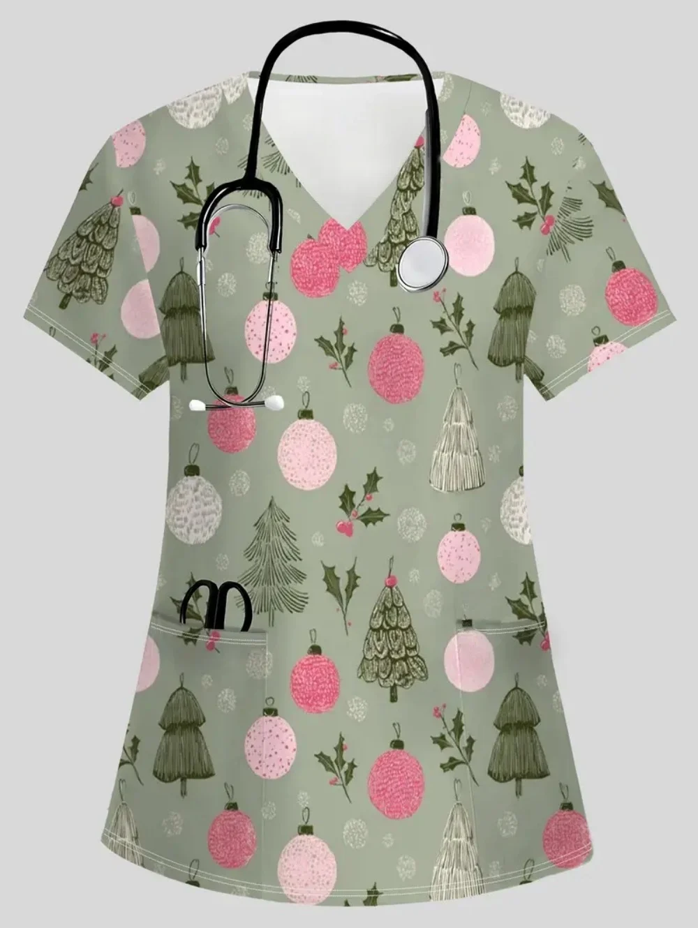 الدعك موحدة امرأة عيد الميلاد سلسلة يطبع سبا الطبيب البيطري الخامس الرقبة قصيرة الأكمام ممرضة الصيف موضة طبيب الأسنان الزي السريري امرأة #6
