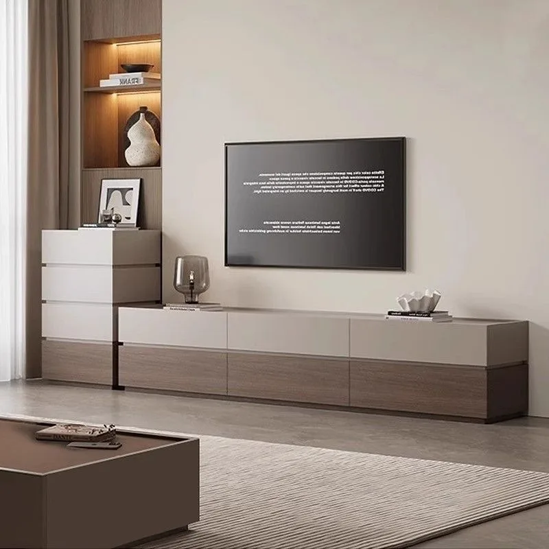 Heightened Solid Wood TV Cabinet Coffee Table Combo, Integrated Storage Colorful Wall Floor Cabinet for Living Room