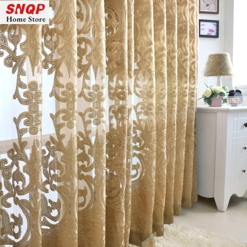 Custom Size Modern European Style Hollow Curtain Jacquard Luxury Curtains for Living Room Bedroom Dining Classic White Tulle