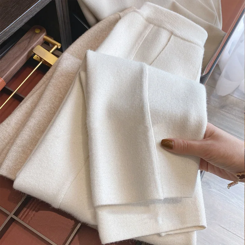 

Warm Knitted Woolen Carrot Pants High Waist Straight Leg Commute Sle Winter Faion Ladies Casual Pants Thiened