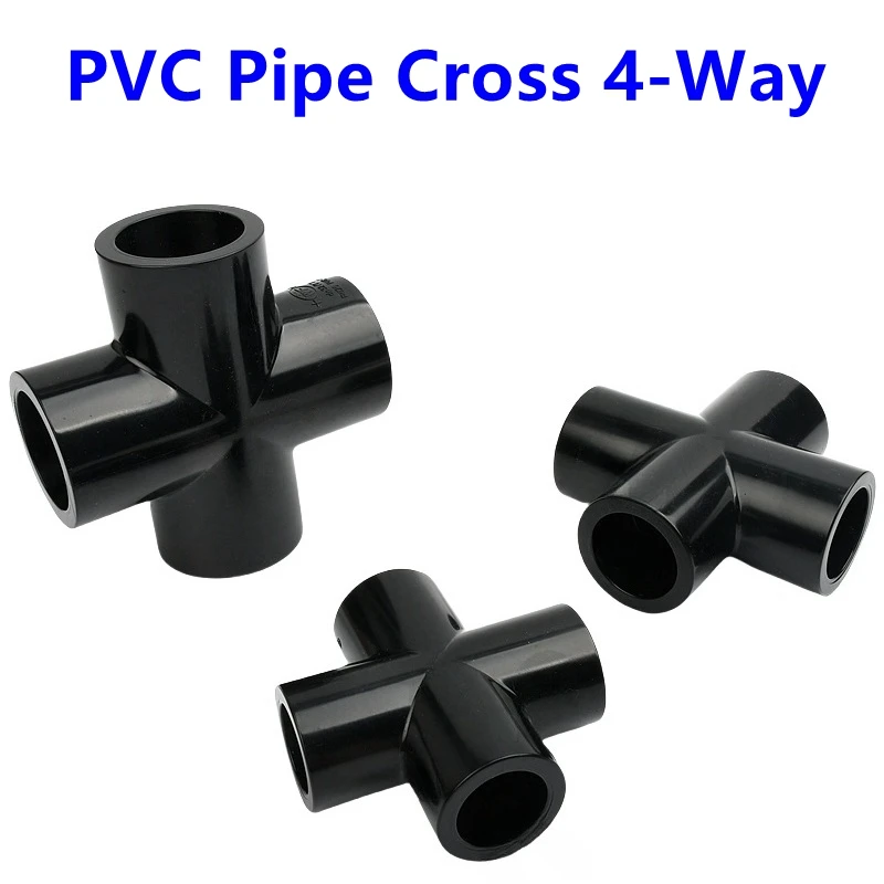 

1~3PCS I.D 20/25/32mm Black PVC Pipe Cross 4-Way Aquarium Fish Tank Water Pipe Connector Garden Irrigation Drainage Adapter
