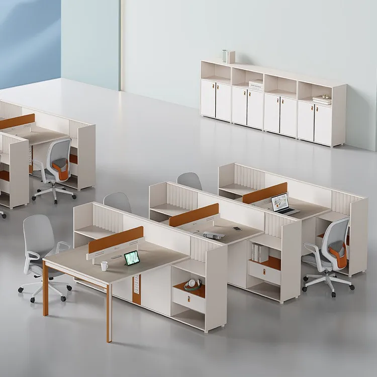 

Four-person staff desk office screen workstation business atmosphere staff office