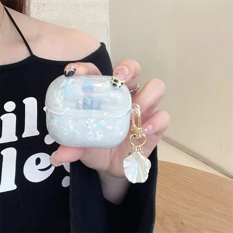 Luxury Pearl Earphone Case For AirPods 1/2/3/4/Pro 1/Pro 2 Soft Silicone Cover With Pendant Keychain Headphone Accessories Set