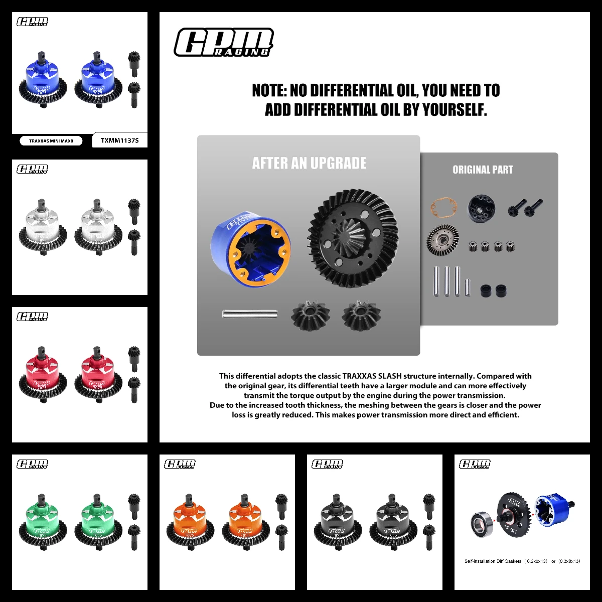 

GPM TRAXXA Mini Maxx / Mini XRT-108076-1 For Carbon Steel + 7075 Alloy F & R Complete Diffs