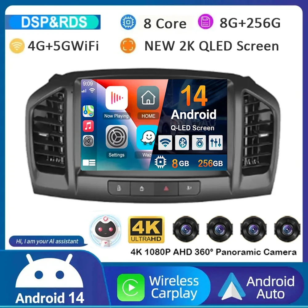 

Автомобильный радиоприемник Carplay, Android 14, Wi-Fi + 4G, для Buick Regal 2009-2013 / Opel Insignia 2008-2012, GPS, мультимедийный плеер, стерео DSP