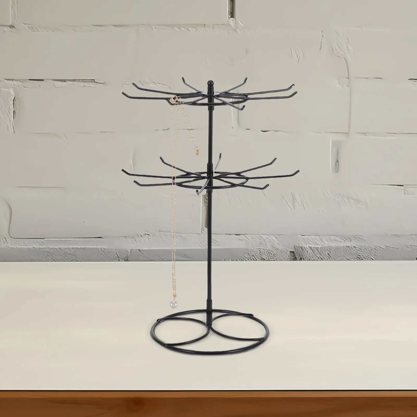 

Вращающаяся двухуровневая подставка для украшений, металлический многоярусный органайзер для ожерелий, браслетов, серег, брелоков, солнцезащитных очков, настольный.