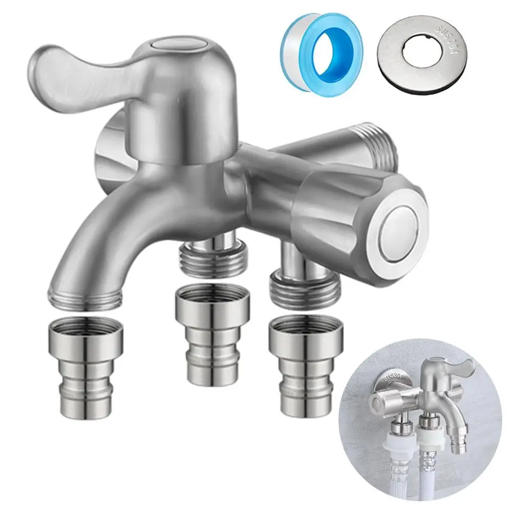 

Кран «один на три» из нержавеющей стали с выходом для стиральной машины, трехсторонний водопроводный кран с защитой от утечек, простая установка