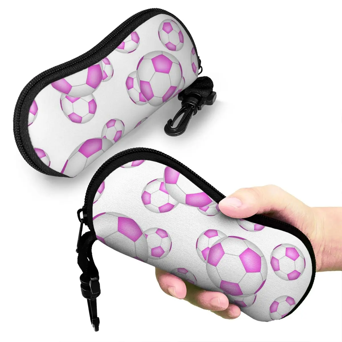 Pink And White Soccer Balls Shell Glasses Case Protective Sunglasses Box Women Men Soft Eyeglasses Bag Pouch