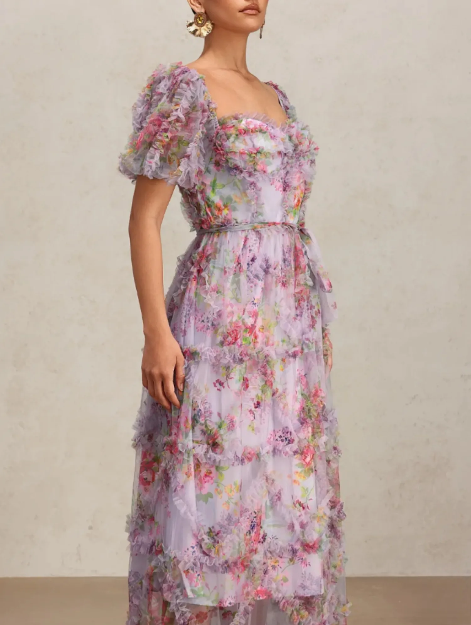 Paarse mesh jurk dames vierkante kraag korte mouw elegante vintage maxi vestidos bodycon veterdoek dame