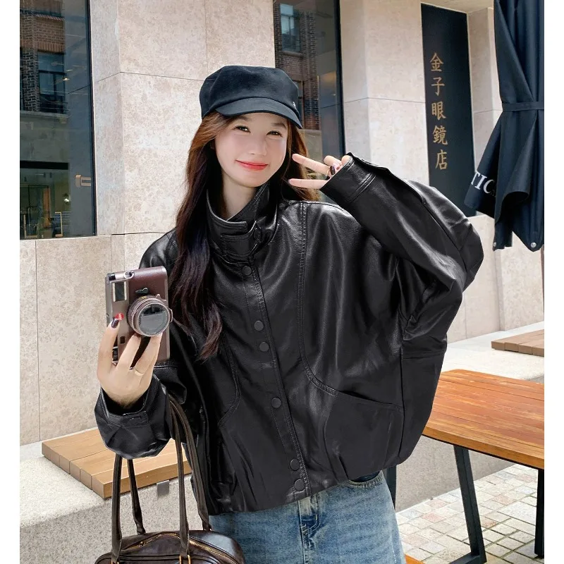 Veste en cuir noir pour femmes avec Look haut de gamme, nouveau Style d'automne, veste en cuir jumelée pour femmes, haut à la mode