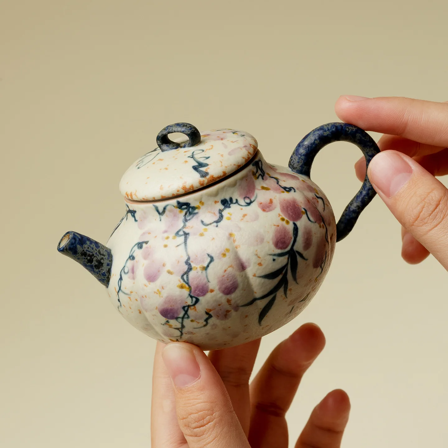 Inno Kaimatsu Firestone Red Caramel Glaze Hand-Painted Spring Branch Pumpkin High-End Ceramic Household Small Teapot Tea Brewing