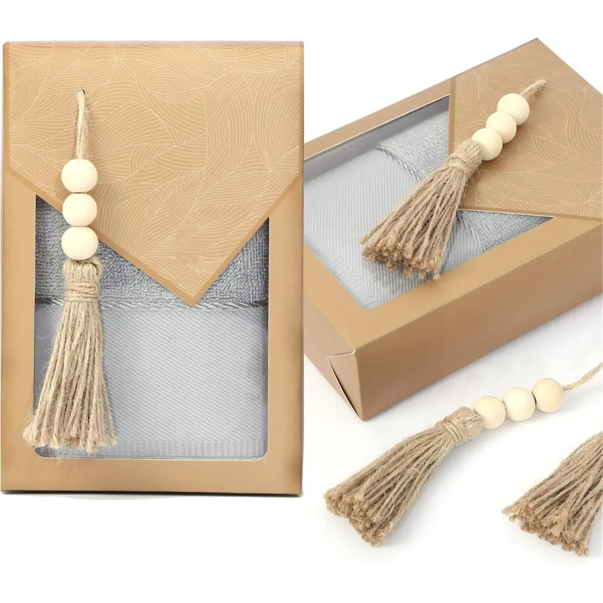 2026 New 20 Pack Jute Rope Tassel with 3 Wood Beads, HempRope Burlap Tassels DIY Craft Wood Beads for Wedding Home Party