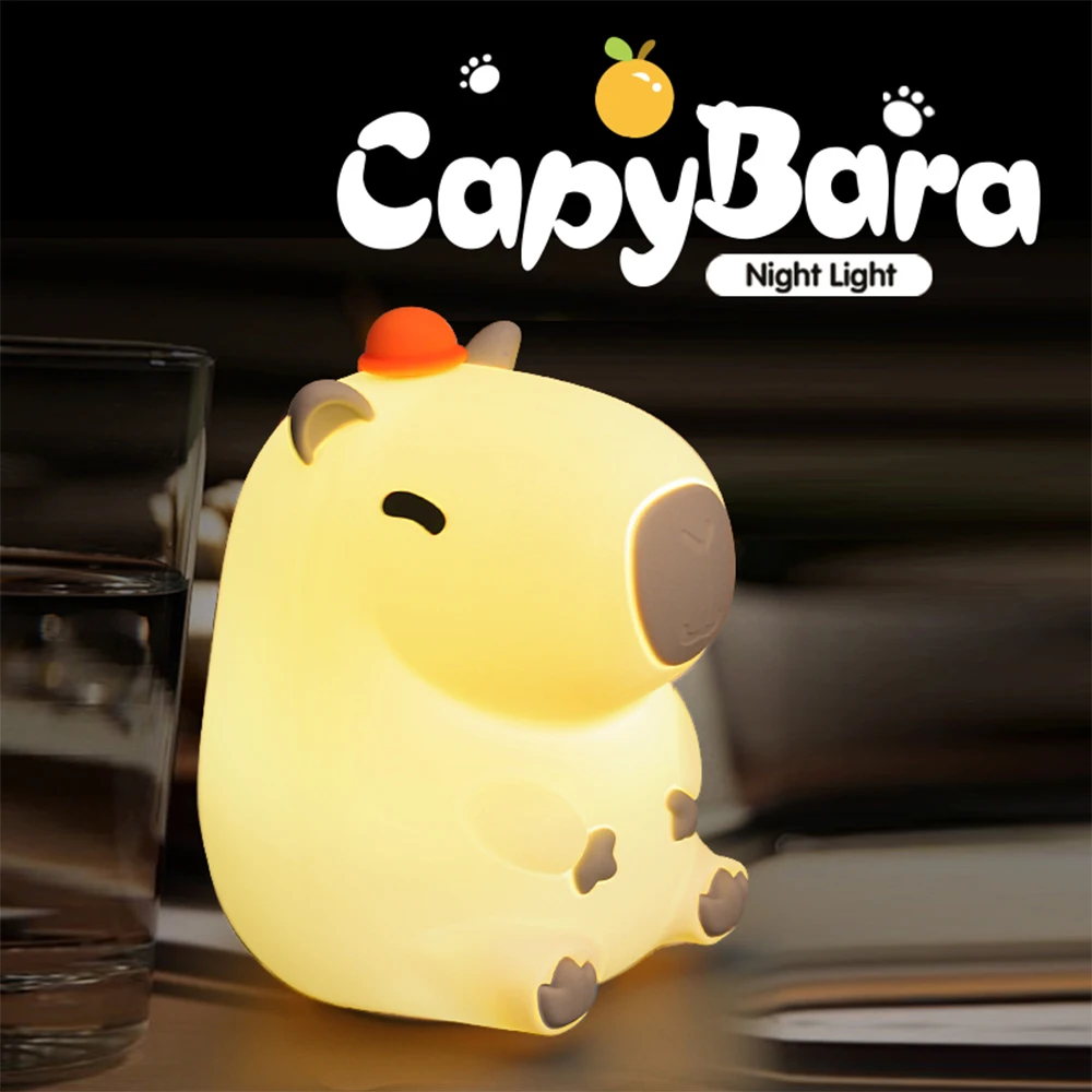Cute Silicone Capybara Night Light Children's Nightlight Gift USB Rechargeable Animal Touch Bedside Sleep Lamp Decoration image 4